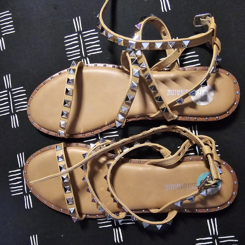 Cushionaire Talia Nude Studded Strappy Sandals